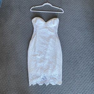 House Of CB, White Lace Strapeless Midi Dress, Size S